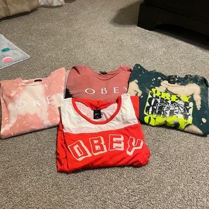 Four Obey brand shirts from Buckle